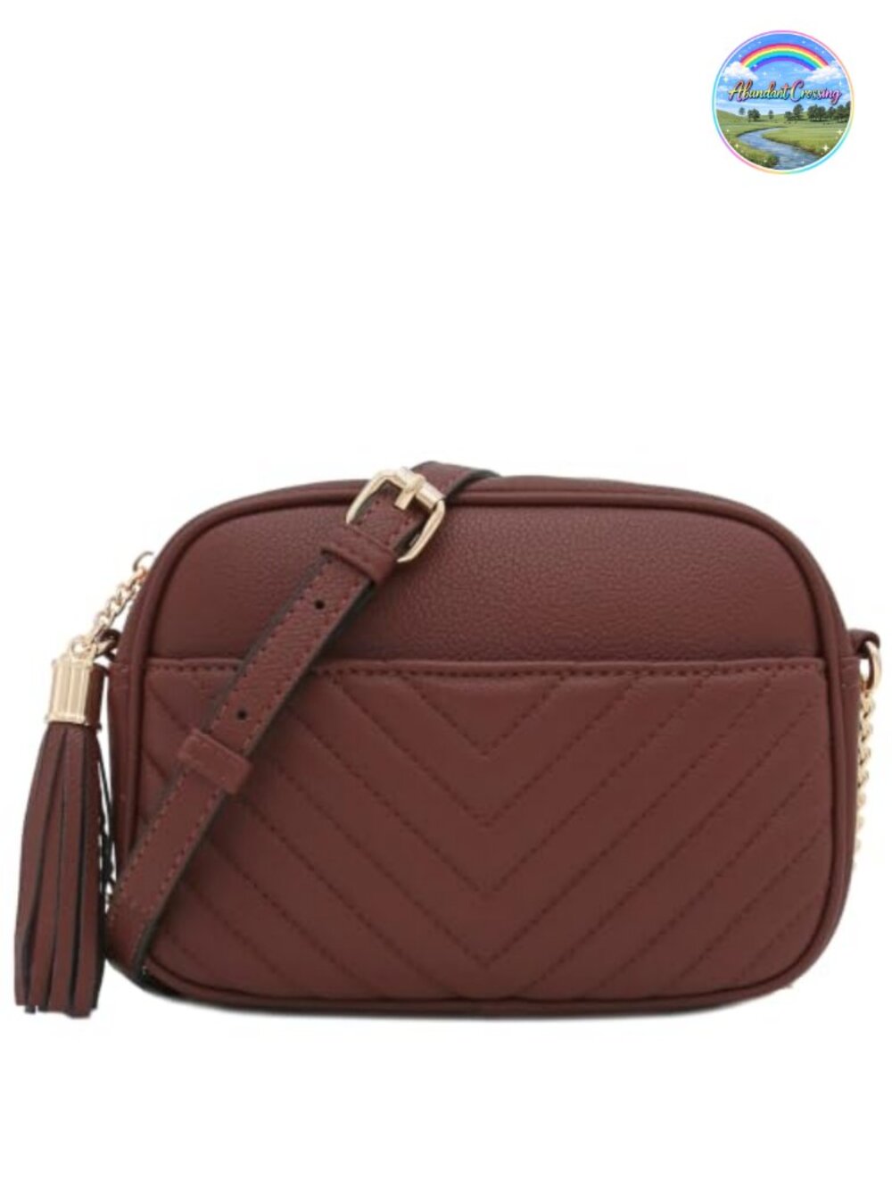 Chevron Quilted Faux Leather Crossbody Camera Bag Chain Strap Tassel